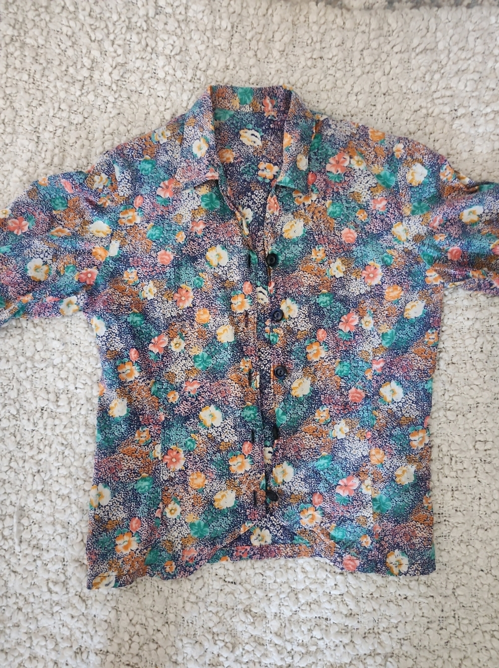 Vintage 1970s Cottage Core  Floral Button-Up Shirt — Multi-Color